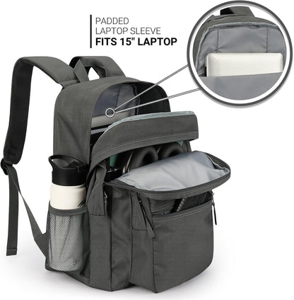 ZORFIN 26L Backpack for College, and Travel: Water Resistant Bookbag - Forge Grey