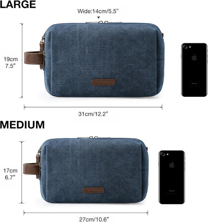 BAGSMART Toiletry Bag for Men, Canvas Travel Toiletry Organizer Dopp Kit Water-resistant Shaving Bag for Toiletries Accessories,Navy Blue-Large