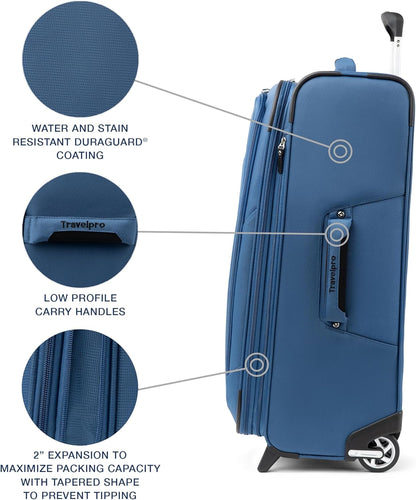 Travelpro Maxlite 5 Softside Expandable Upright 2 Wheel Checked Luggage, Lightweight Suitcase, Men and Women, Ensign Blue, Checked Medium 26-Inch