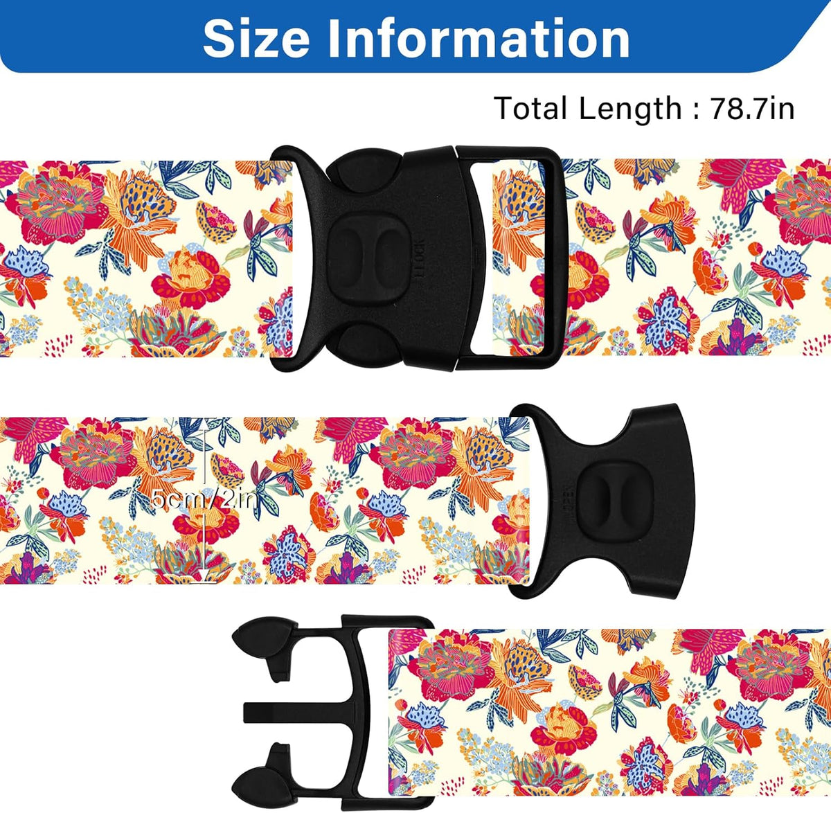 Luggage Straps for Suitcases, Travel Adjustable Belt with Quick Release Buckle, Heavy Duty Nylon Bag Packing Strap, Unique Bright Identifiers Business Travel Accessories (2 Pack) - Rose Flowers