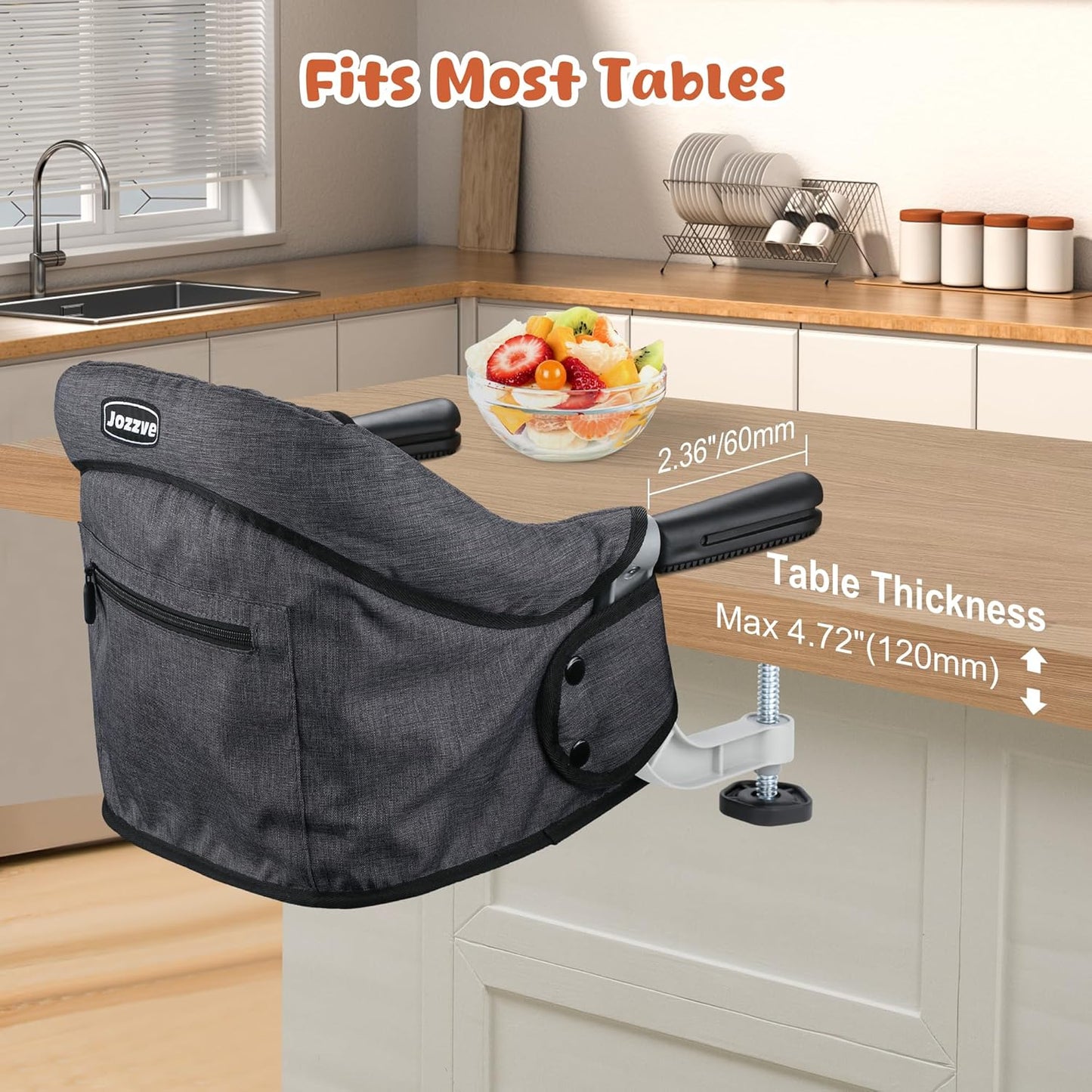 Hook On High Chair, Jozzve Baby High Chair, Portable High Chair for Travel, Foldable Fast Table Chair with Storage Bag, Baby Feeding Seat Clip On High Chair for Home and Travel (Black)