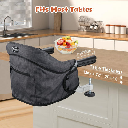 Hook On High Chair, Jozzve Baby High Chair, Portable High Chair for Travel, Foldable Fast Table Chair with Storage Bag, Baby Feeding Seat Clip On High Chair for Home and Travel (Black)