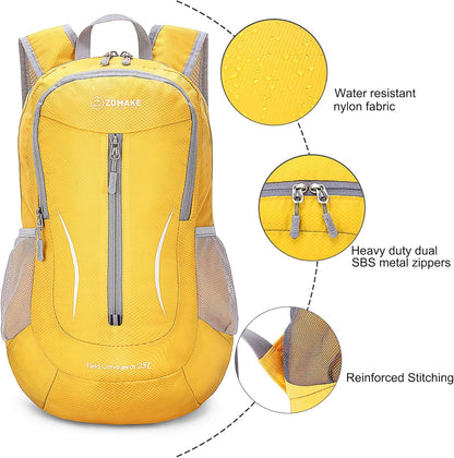 ZOMAKE Ultra Lightweight Packable Backpack 25L, Foldable Hiking Backpacks Water Resistant Small Folding Daypack for Trave(Lemon yellow)