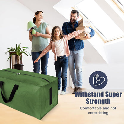 4 Pack Large Strong Moving Bags with Zippers & Carrying Handles - Water-Resistant - Heavy Duty Storage Tote for Space Saving, Fold Flat, Alternative to Moving Box (Olive Green)