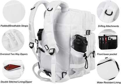 LHI Military Tactical Backpack for Men and Women 45L Army 3 Days Assault Pack Bag Large Rucksack with Molle System - White