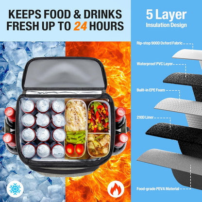 Cooler Backpack - 40 Cans Insulated Leak Proof Backpack Cooler Portable Picnic Camping Beach Hiking BBQ Picnic Bag for Men and Women -Grey