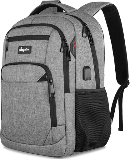 Travel Laptop Backpack for men women, School Backpacks for teen boys 15.6 Inch Durable Water Resistant Anti Theft Bookbag with USB Charging Port, College High School Business Computer Bookbags, Grey