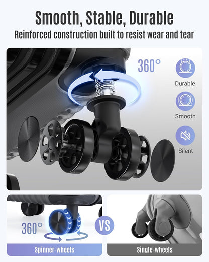 LIGHT FLIGHT Carry On Luggage 22x14x9 Airline Approved, Durable Hard Shell Carry On Suitcases with Wheels, Expandable Hardside Lightweight Travel Luggage with TSA Lock 20 Inch Carry on, Glacier Gray