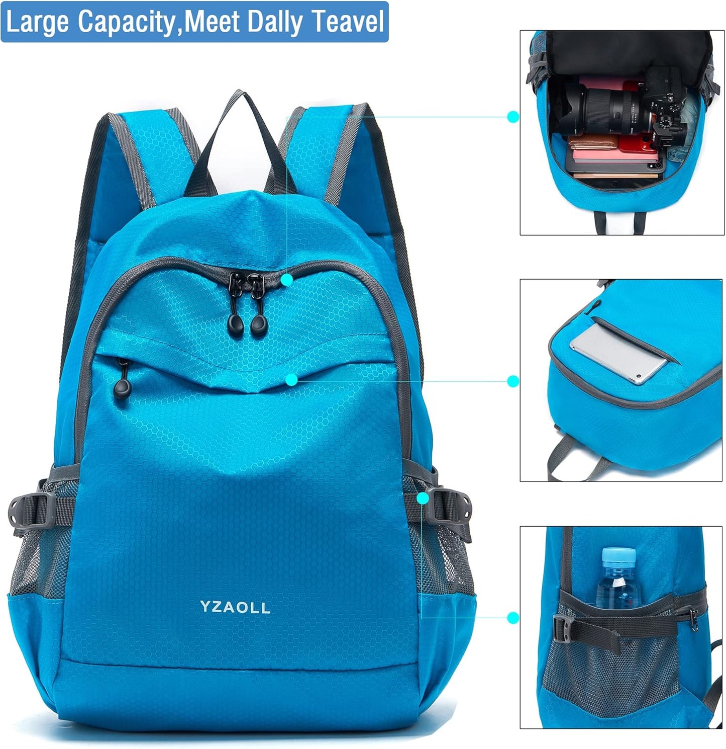 YZAOLL Small Lightweight Packable Hiking Backpack, 20L Hiking Backpack Day Pack for Women Men Travel Camping Vacation,Blue