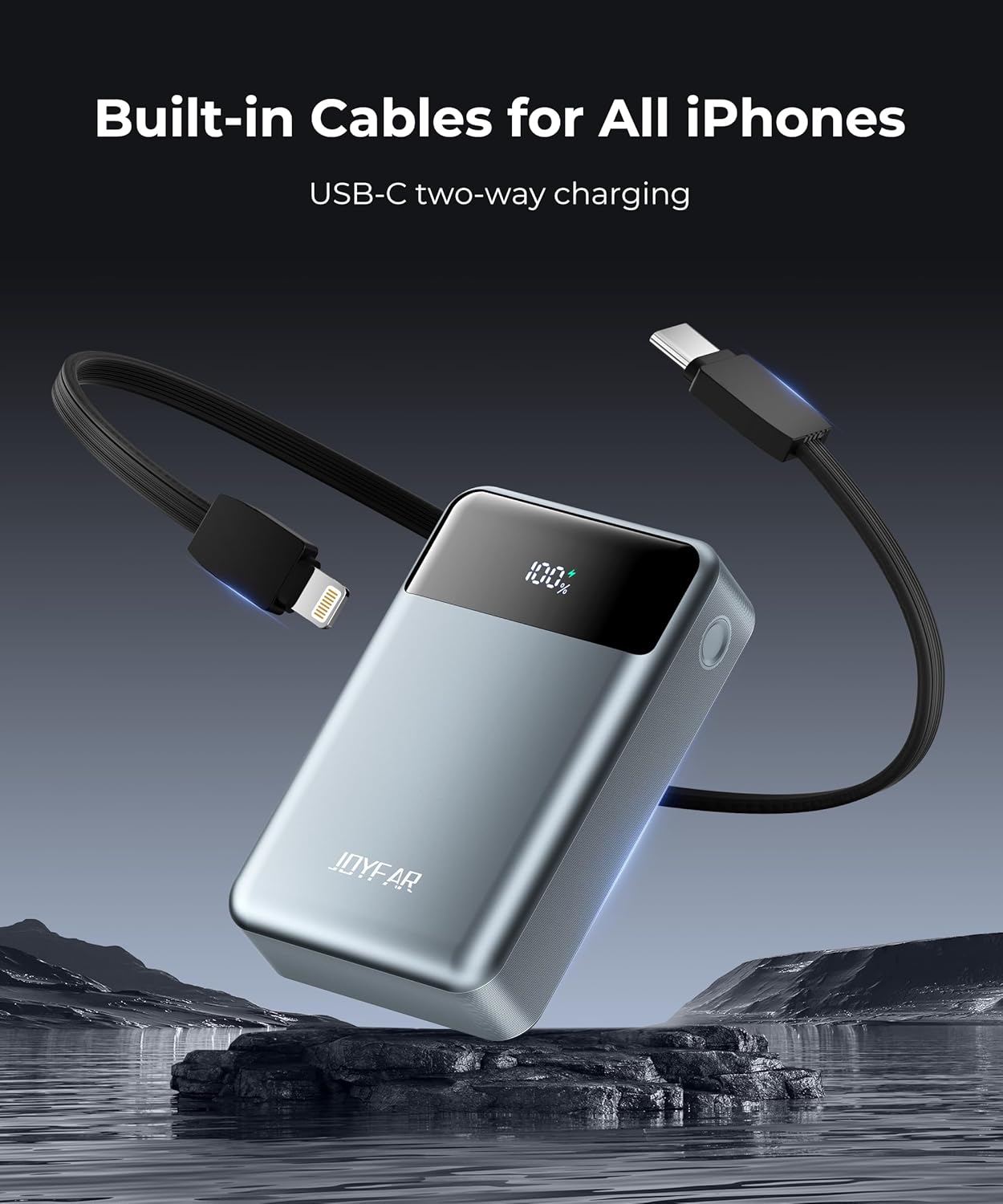 Portable-Charger-Power-Bank Travel Essentials Battery Pack USB C 30000mAh Built in Cable 22.5W Phone Fast Charging Powerbank Compatible with iPhone 16 15 14 13 12 11 iPad Samsung Google Xiaomi