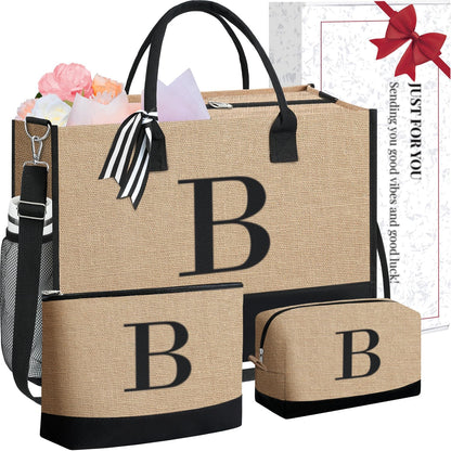 BAGAIL Initial Tote Bag, Personalized Birthday Gifts for Women, Teacher, Friends, Mom, Wedding, Monogrammed Beach Bag