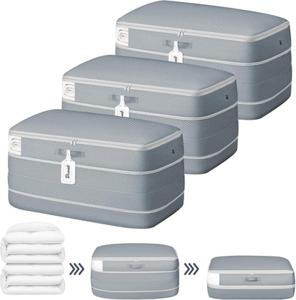 DIMJ Comforter Storage Bag - 100L Large Capacity Blanket Storage Compression Bags, Washable Space Saving Self Compression Organizer with Window Handles, Space Saver for Clothes, Bedding, Sheet