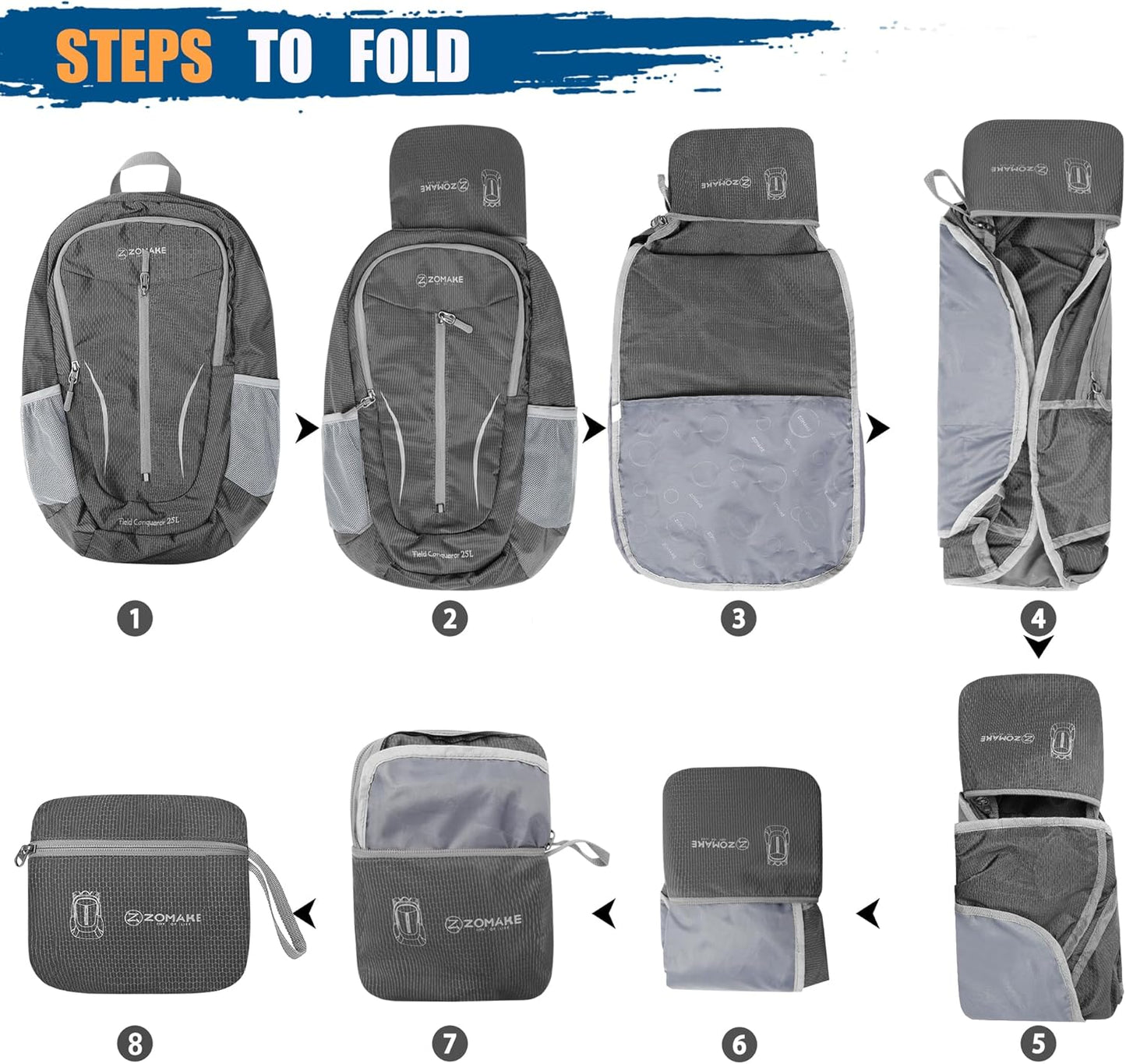 ZOMAKE Ultra Lightweight Packable Backpack 25L, Foldable Hiking Backpacks Water Resistant Small Folding Daypack for Travel(Dusty grey)
