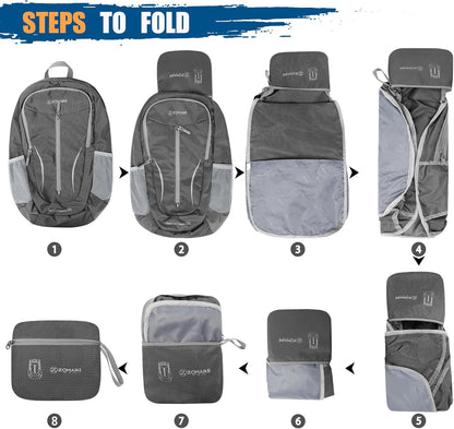 ZOMAKE Ultra Lightweight Packable Backpack 25L, Foldable Hiking Backpacks Water Resistant Small Folding Daypack for Travel(Dusty grey)