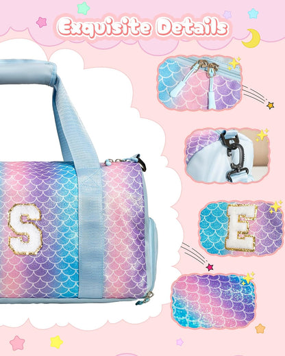 Dorm Room Essentials for Girls-Girl Gym Bag with Shoe Compartment, Kid Personalized Weekender Overnight Bags, Initial Travel Tote with Makeup Pouch, Preppy Stuff Gifts for Kids (Letter F)