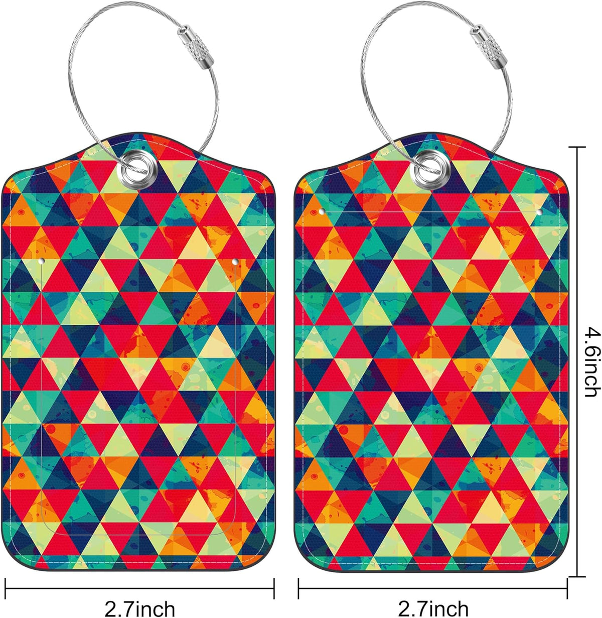Set of 2 Luggage Tags for Suitcase Watercolor Rhombs and Colored Triangle Leather Baggage Tags Set with Stainless Steel Loop Name Address Labels Privacy Cover for Men Women Travel Bag Suitcase