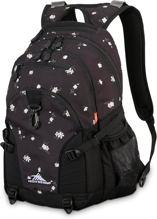 High Sierra Loop-Backpack, School, Travel, or Work Bookbag with tablet-sleeve, Floral/Black, One Size
