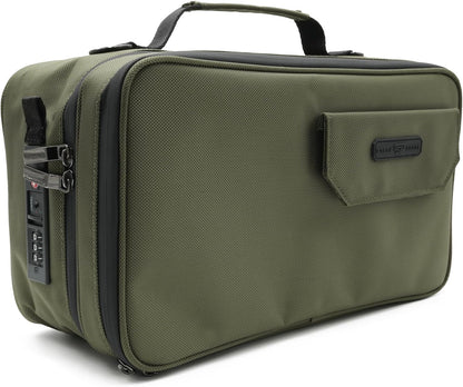 Large Storage Case with TSA Combination Lock Bag, Portable Carbon Lined, XL Medicine Lockable Box for Travel & Home Secured Box Organizer Divider Jars Accessories, Removable Tray (Green)