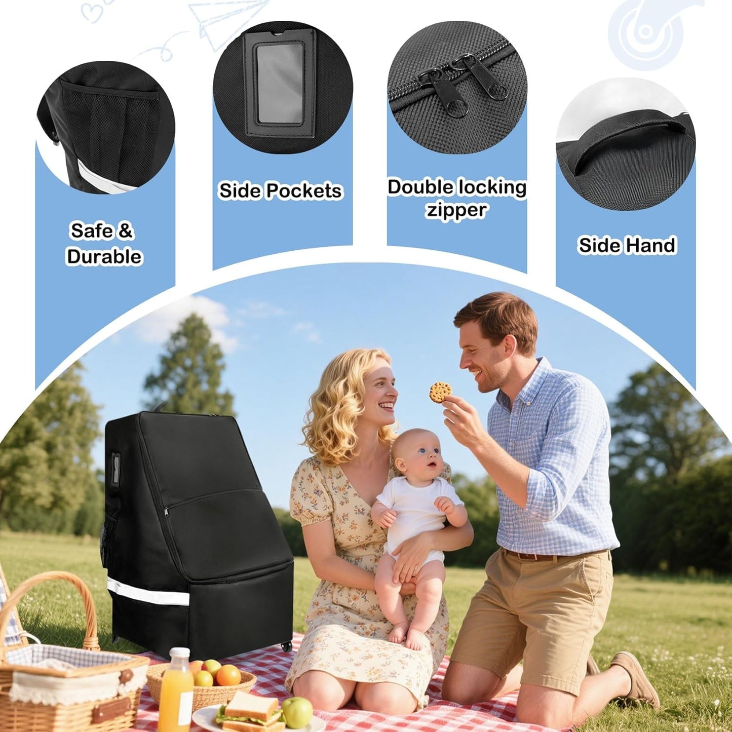 Upgrade Car Seat Travel Bag for Airplane With Wheels, Carseat Travel Bag for Airplane, Car Seat Travel Bag With Wheels, Wheeled CarSeat Travel Bag For Graco for Heavy-Duty Protection for Air Travel