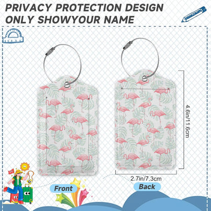 2 Pack Luggage Tag for Suitcase,Flamingos Palm Leafs Leather Suitcase Tags Identifiers with Privacy Name Address Labels and Durable Steel Loop for Women Men Travel