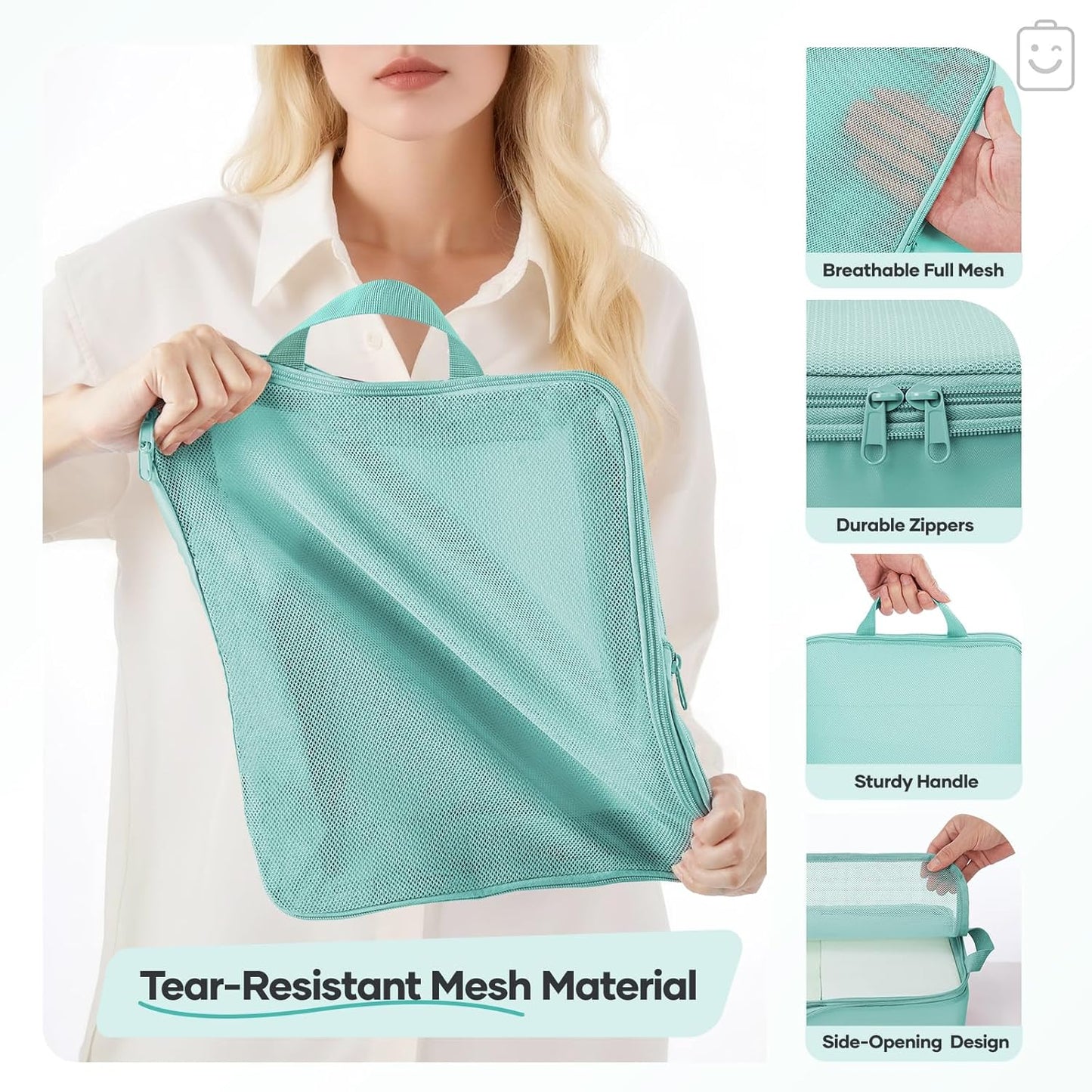 Veken 9/11 Set Compression Packing Cubes for Travel Essentials,Compressible Expandable Large Luggage Suitcase Organizer Bags for Clothing,Durable Space Saver Storage Bags(Blue Green)