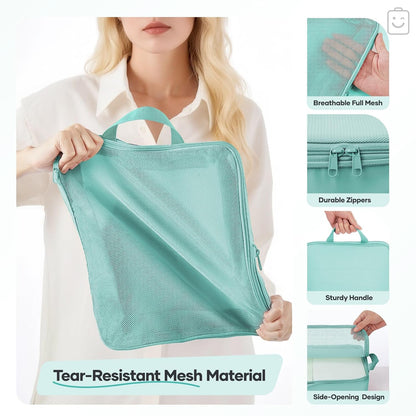 Veken 9/11 Set Compression Packing Cubes for Travel Essentials,Compressible Expandable Large Luggage Suitcase Organizer Bags for Clothing,Durable Space Saver Storage Bags(Blue Green)