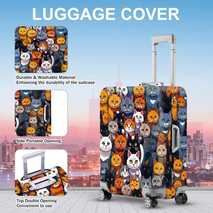 ANNA QUEEN Colorful Cat Luggage Cover, Fun Cat Design with Multiple Cats, Stretchable, Washable Travel Sleeve for 24-26 Inch Luggage