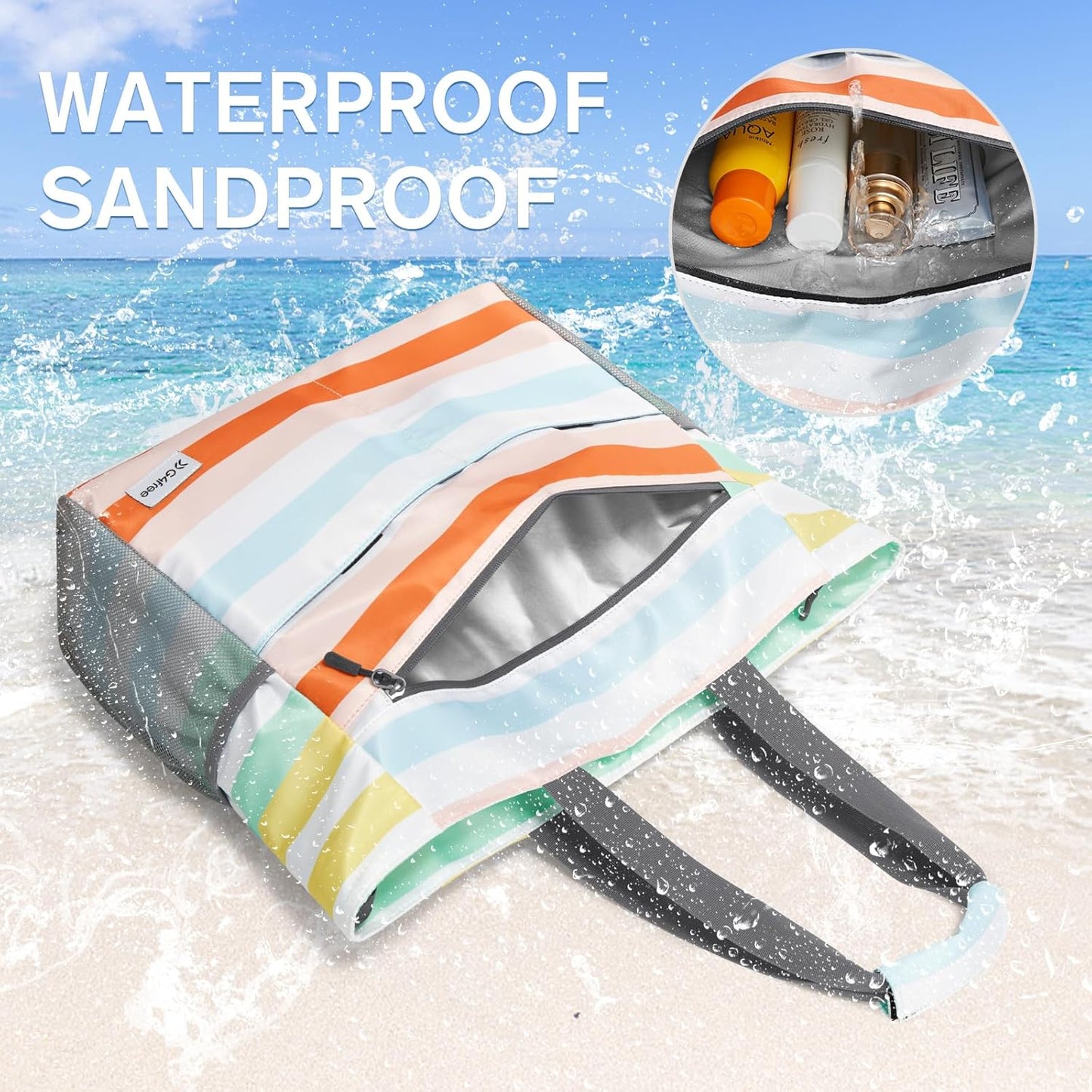 G4Free Beach Bag, Waterproof Sandproof Beach Tote Bag, Large Capacity Foldable for Women