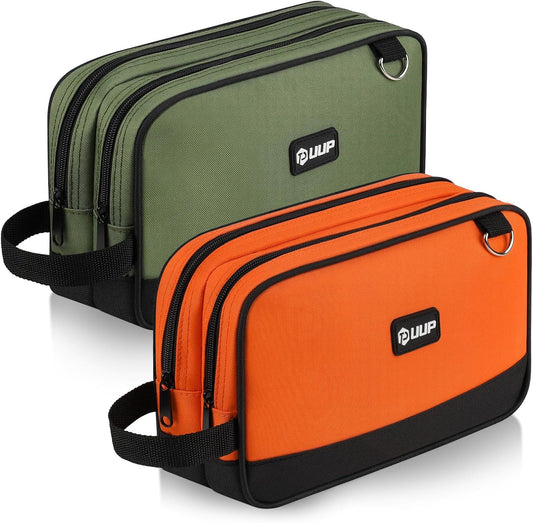 12 Inch Small Tool Bag 2 Pack, Zipper Tool Pouch Two Compartments, Utility ToolBag with Carrying Handle, Heavy Duty Tools Storage Organizer for Electrician Mechanic, Gift for Men Dad, Orange/Green