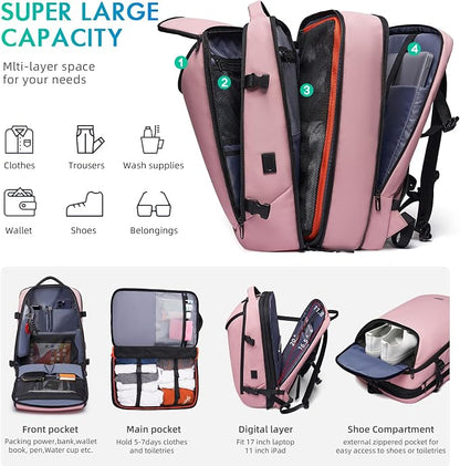 Travel Backpack for Women, 50L Carry On Backpack, Expandable Flight Approved - Image 3
