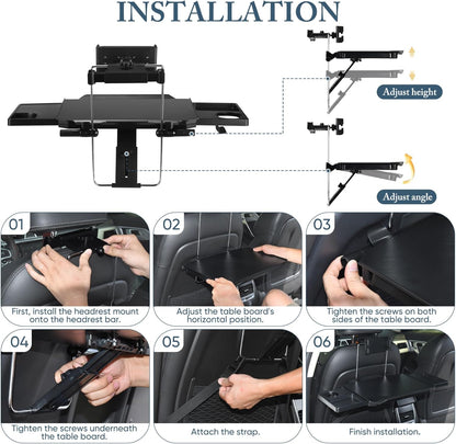 2-in-1 Car Steering Wheel Tray & Back Seat Table with Phone Holder – Height Adjustable Steering Wheel laptop desk, Food Tray , Writing Desk & Car Eating Tray - Car desk tray is Gift for Truck Driver