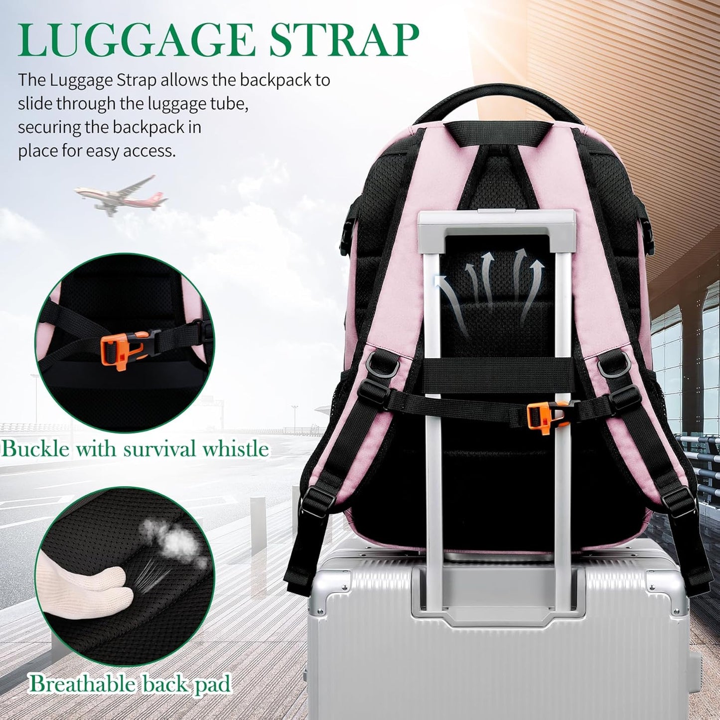 FENGDONG Large Laptop Backpack 17.3 inch Waterproof Travel College Backpack Bookbag,Crossbody Sling Bags for Men & Women Business Backpack Light Pink