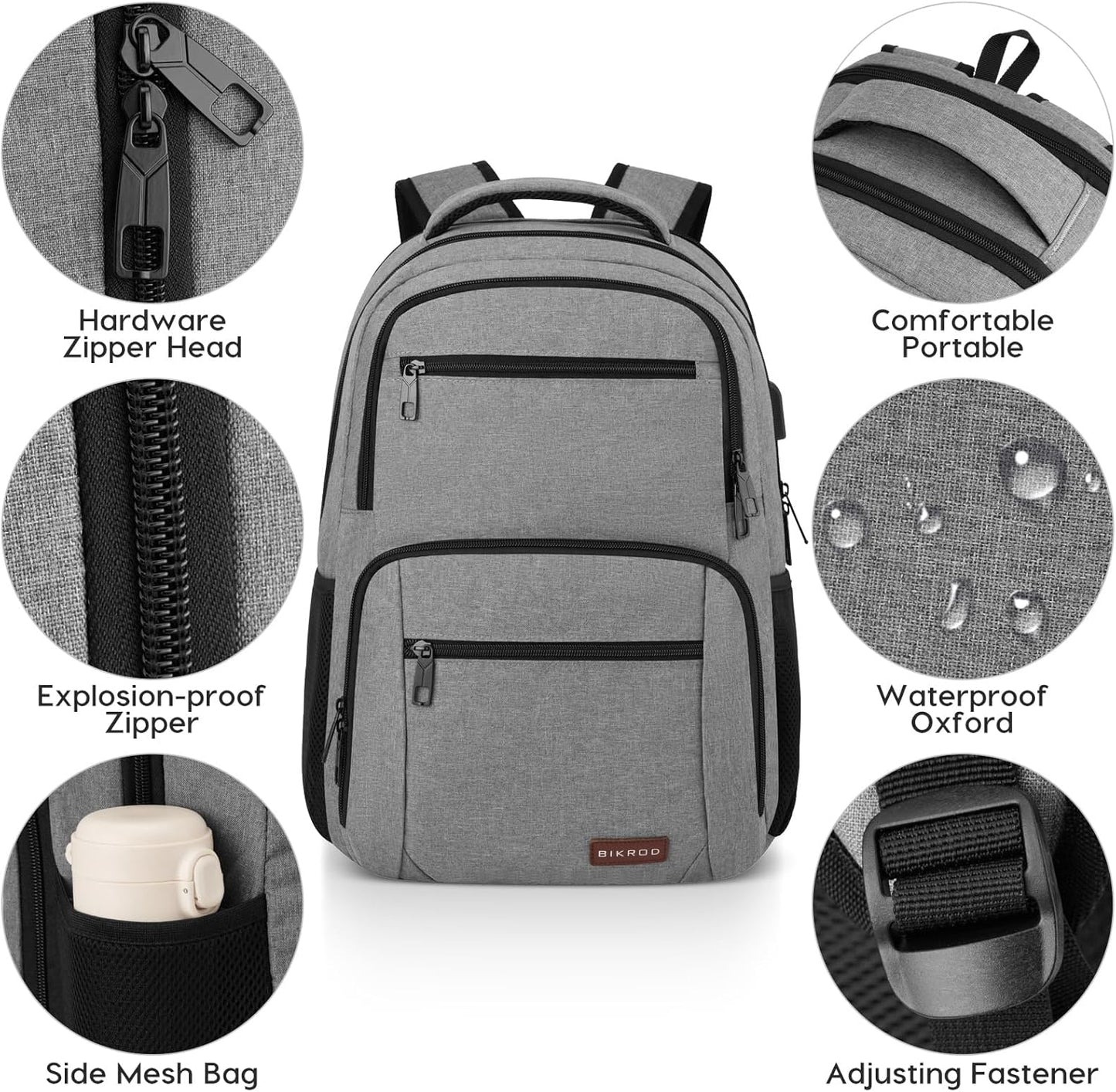 BIKROD Backpack for Men, TSA Travel Backpack, College Backpacks Water Resistant Back Pack with USB Charging Port, Business Anti Theft Durable Computer Bag Gifts Fits 15.6 Inch Laptop, Grey
