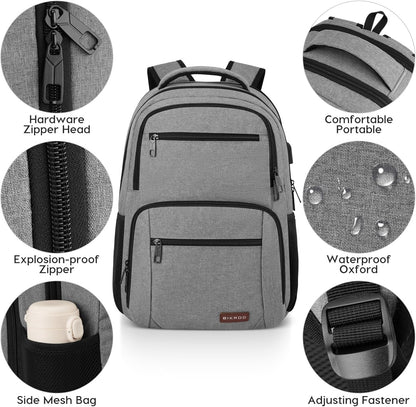 BIKROD Backpack for Men, TSA Travel Backpack, College Backpacks Water Resistant Back Pack with USB Charging Port, Business Anti Theft Durable Computer Bag Gifts Fits 15.6 Inch Laptop, Grey