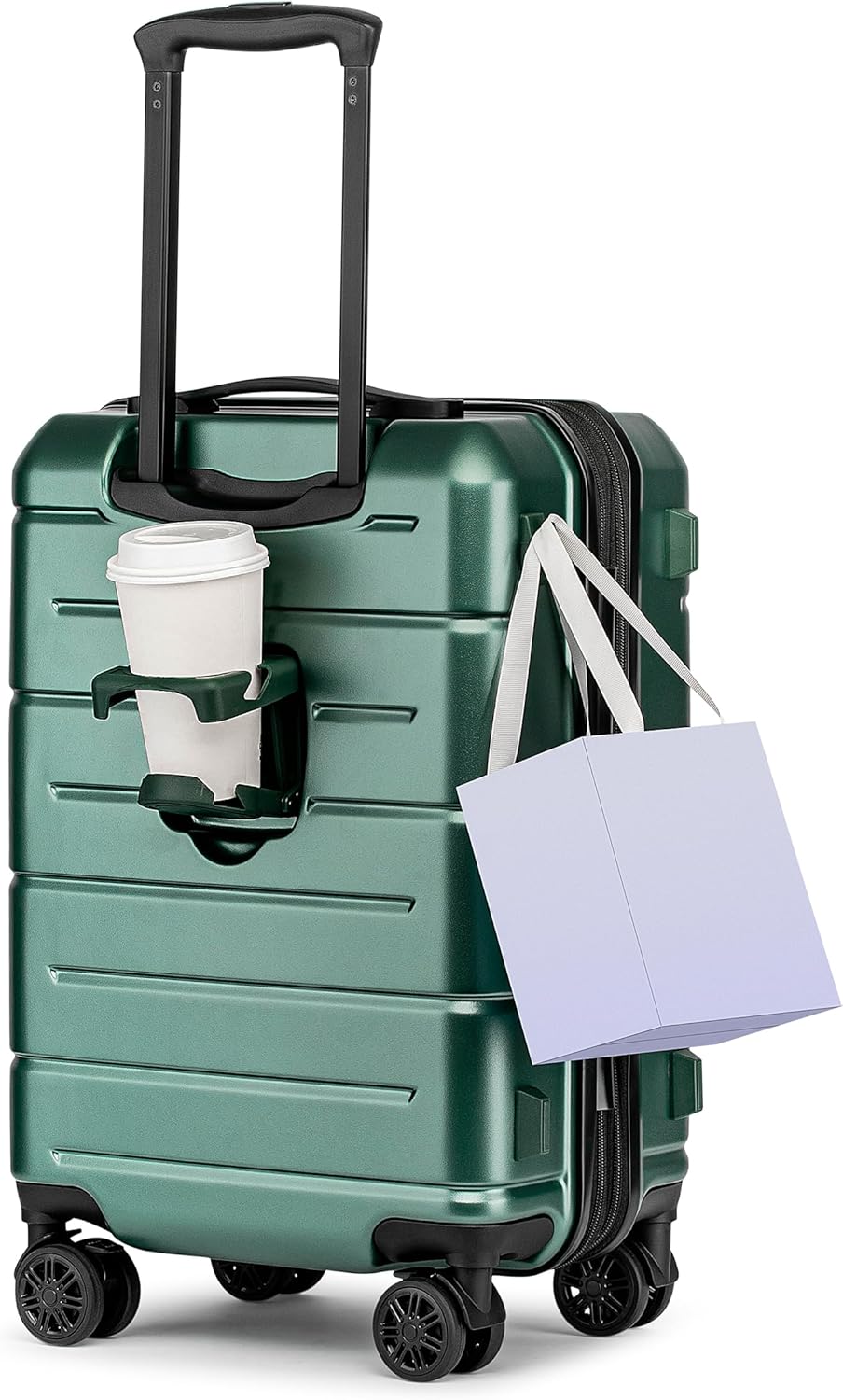 KYME Green Carry On Luggage 22x14x9 Airline Approved Expandable 20 Inch Hardshell Carry On Suitcase with Wheels TSA Lock Small Travel Rolling Luggage with Cup Holder for Men Women