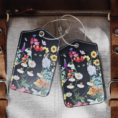 2 Pack Luggage Tag for Suitcase, Cute Unique Leather Suitcase Tags Identifiers with Privacy Name Address Labels & Durable Steel Loop for Women Men Travel