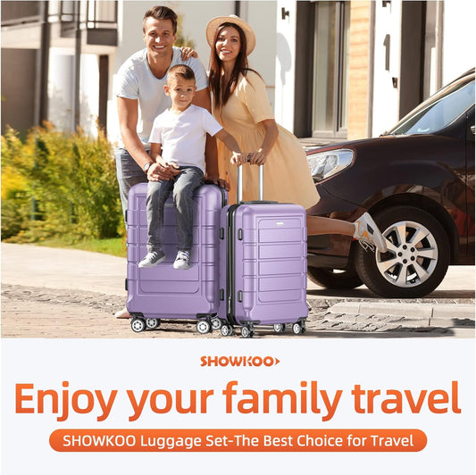 SHOWKOO Luggage Sets Expandable PC+ABS Durable Suitcase Double Wheels TSA Lock Lavender Purple 3pcs