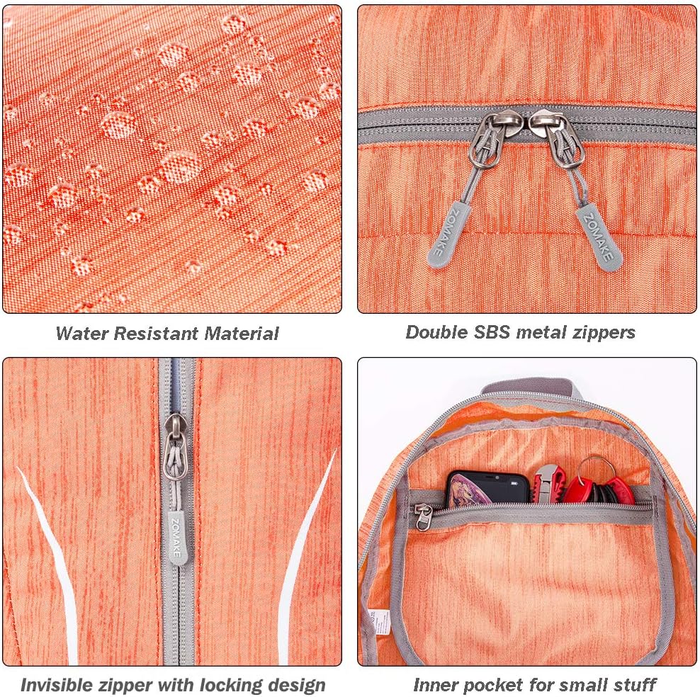 ZOMAKE 25L Ultra Lightweight Packable Backpack, Foldable Hiking Backpacks Water Resistant Small Folding Daypack for Travel(Orange)