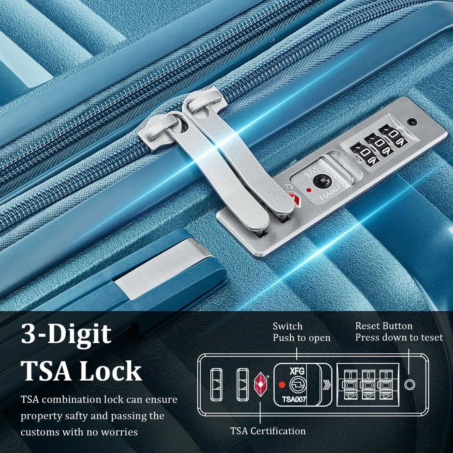 4-Piece Expandable Hardshell Luggage Set with TSA Lock (14/20/24/28) - Lightweight PP Suitcases, 360° Silent Spinner Wheels and Durable 100LB Handle for Air Travel (Peacock Blue)