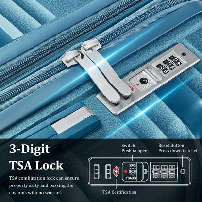4-Piece Expandable Hardshell Luggage Set with TSA Lock (14/20/24/28) - Lightweight PP Suitcases, 360° Silent Spinner Wheels and Durable 100LB Handle for Air Travel (Peacock Blue)
