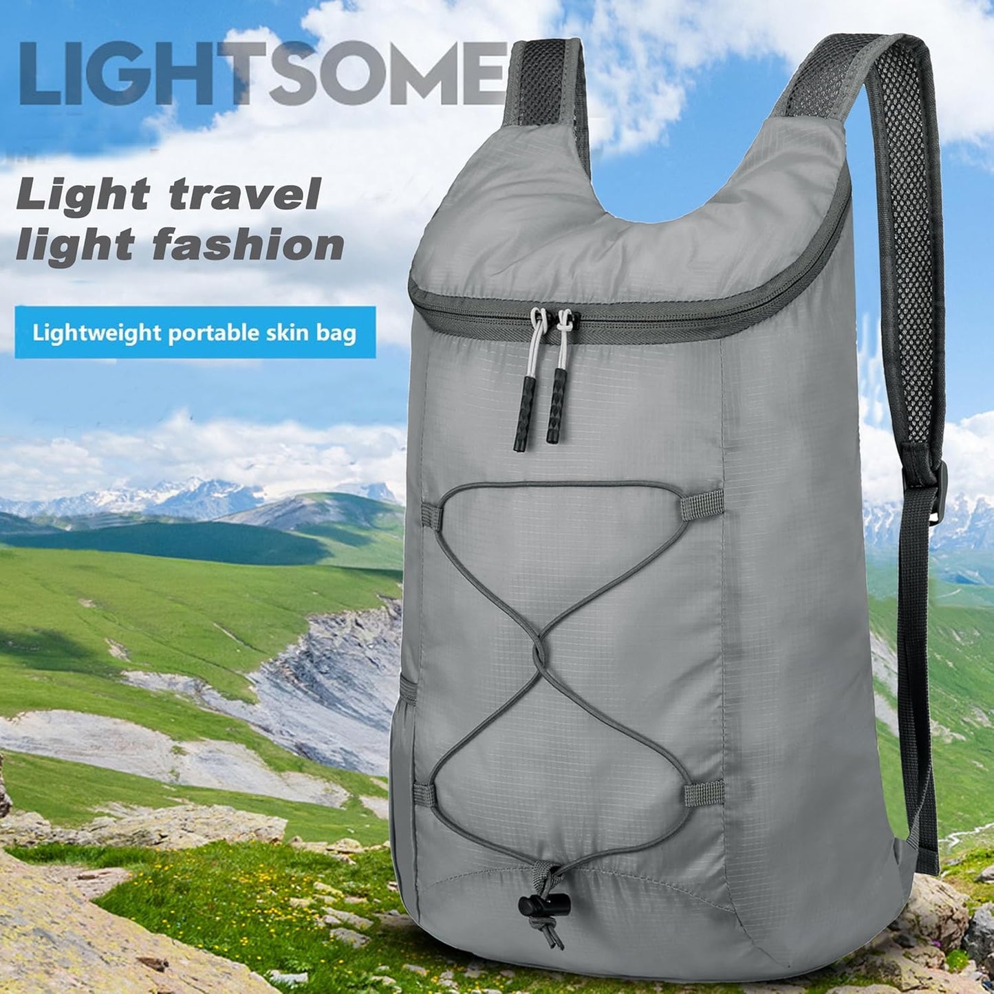 16L Hiking Daypack Lightweight Foldable Travel Backpack Water Repellent Camping Outdoor Packable Easy Carry-on Bag (Gray)