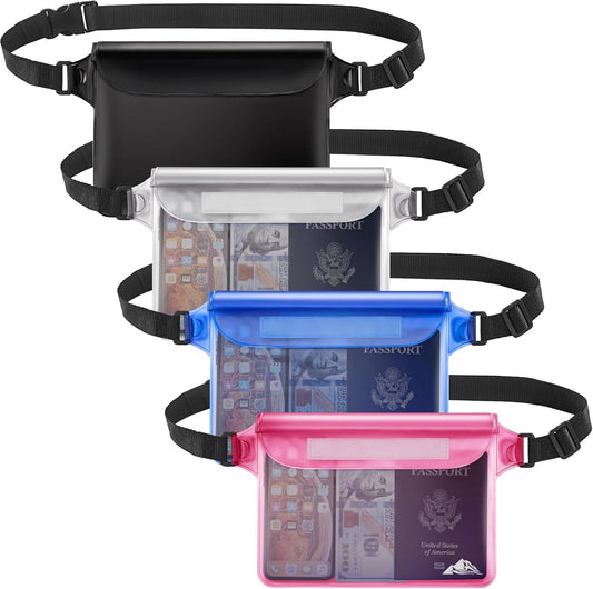HEETA Waterproof Fanny Pack, Waterproof Pouch Dry Bag 2/3/4 Pack for Phone Passport Purse, Adjustable Waist Strap for Swimming Kayaking Boating Paddle Board Accessories Cruise Beach Camping Essentials