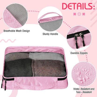 5 Pcs Packing Cubes for Suitcase Large Travel Cubes Carry on Luggage Organizer Bags for Clothes Accessories(Mixed,Pink)