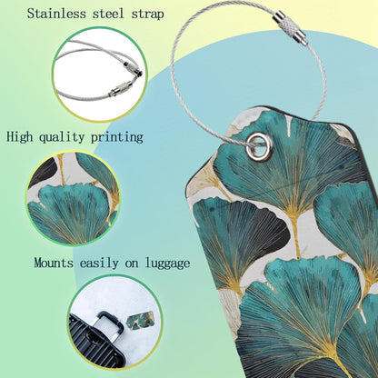 2 Pack Luggage Tag for Suitcases Green Ginkgo Leaf PU Leather Bag Travel Suitcase ID Identifier Baggage Tags for Women Men Travel