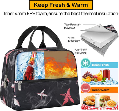 HOMESPON Insulated Lunch Bag for Women Men Lunch Box Cooler Lunch Tote for Work Picnic (Pink Flowers)