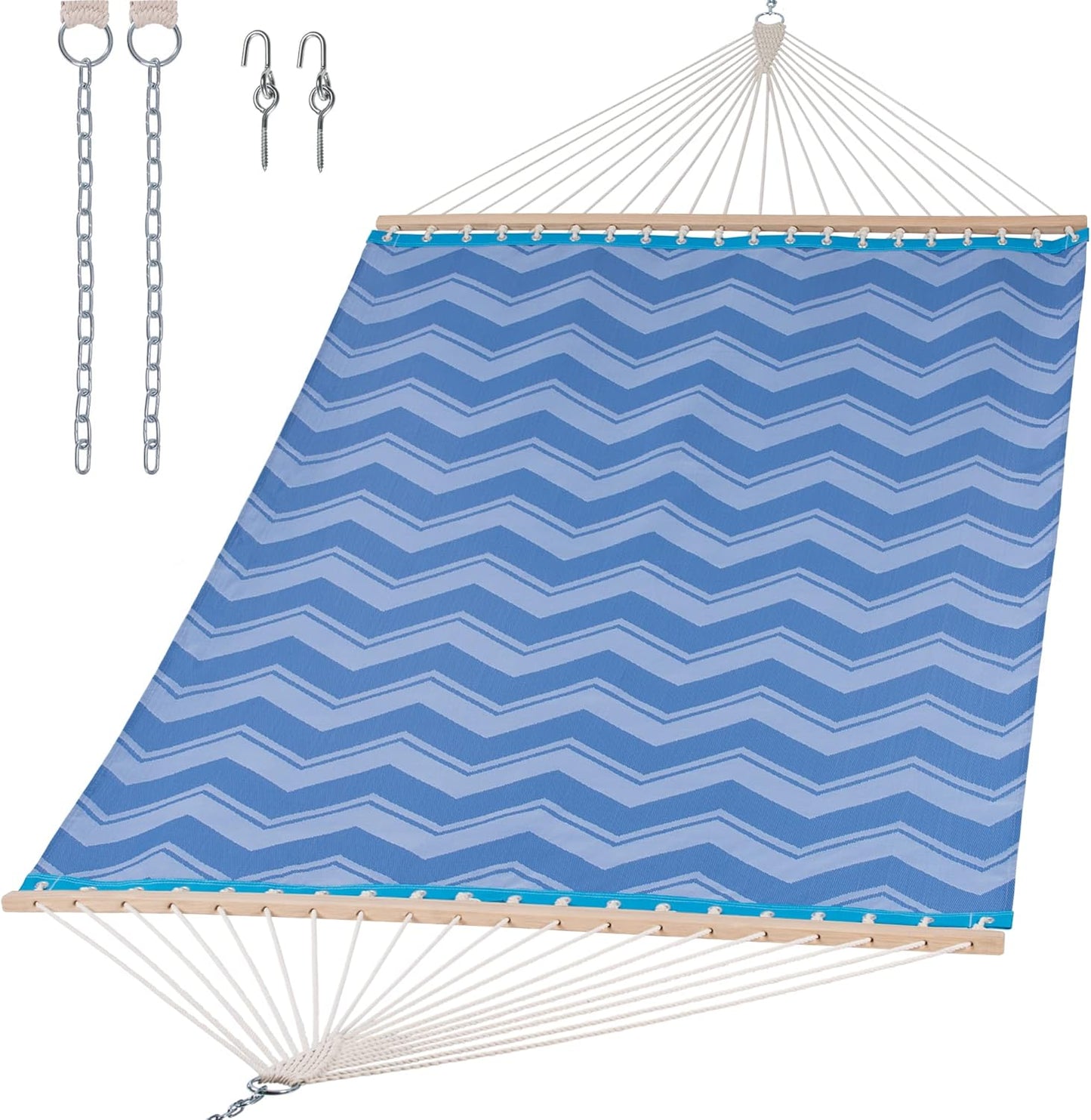 SUNCREAT Portable Double Outdoor Hammock, 450lbs Capacity, Quick Dry 2 Person Hammock with Hardwood Spreader Bar, Blue Waves