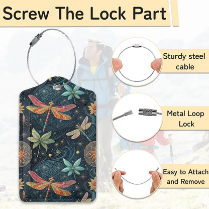 3 PCS Dragonfly Luggage Tags,Fantasy Dragonfly Suitcase Tags Privacy Cover ID Label with Stainless Steel Loop and Address Card for Travel Bag Suitcase