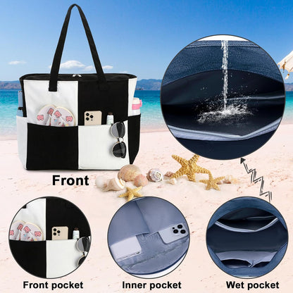Waterproof Beach Tote Pool Bags for Women Ladies Extra Large Gym Tote Carry On Bag With Wet Compartment for Weekender Travel