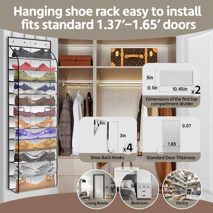 12 Pocket Over the Door Shoe Organizer,Reusable Breathable Large Mesh Bag Men's & Women's Sneaker Organizer,Shoe Organizer for Kids,Hanging Shoe Storage Hanging Bag (White)