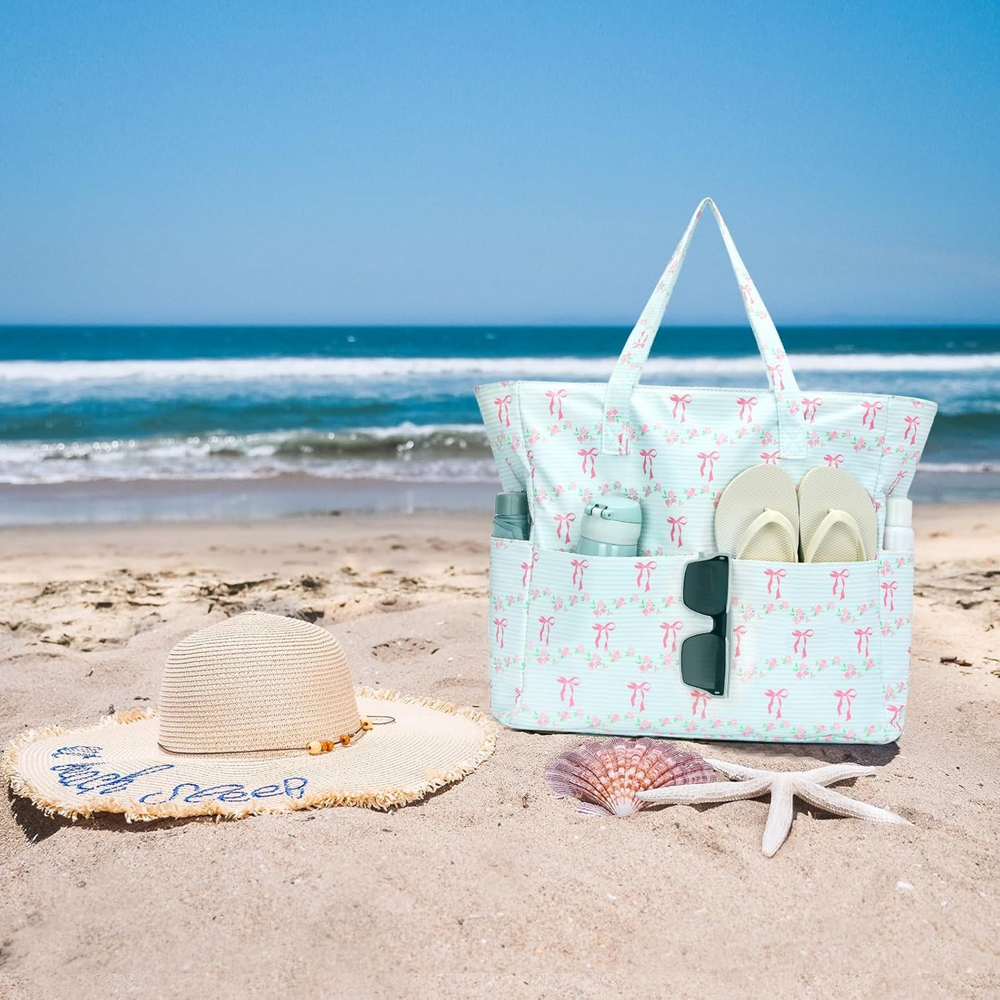 Waterproof Beach Tote Pool Bags for Women Ladies Extra Large Gym Tote Carry On Bag With Wet Compartment for Weekender Travel